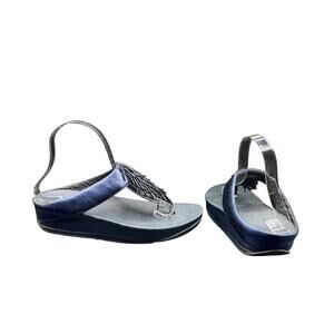 FitFlop Beaded Toe Post Sandals Navy Blue Comfort Size 7 thong